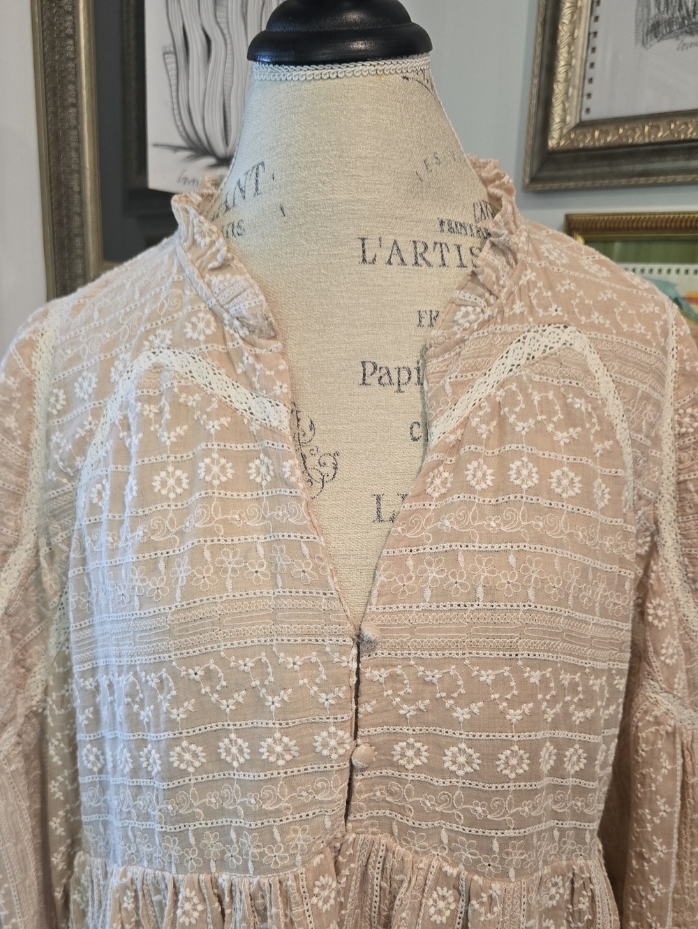 Impressions Beige Embroidered Mini Dress - Picture 6 of 11